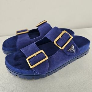 GUESS Fasten Womens Blue Suede Slip On Sandals